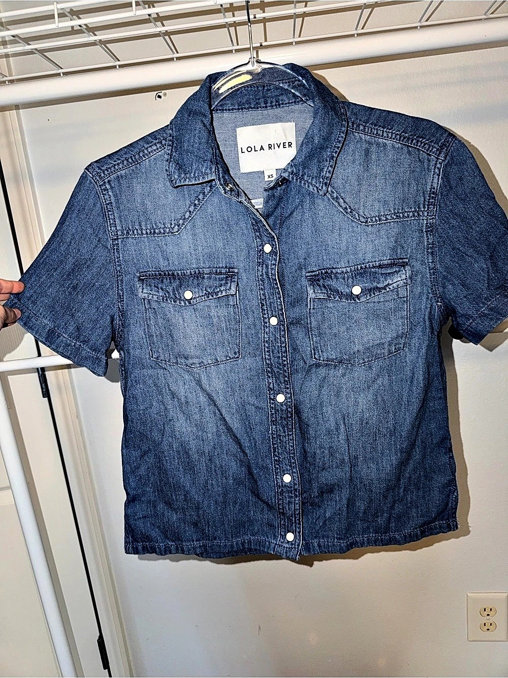 Lola River Denim Short Sleeve Pearl Snap Blue Size XS